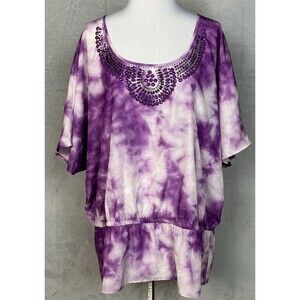 4 For $20 Lane Bryant Women’s Size 18/20 Purple and White Tie Dyed Blouse